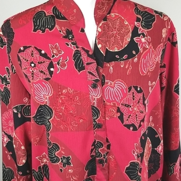 Alia Women's Blouse Size 14 Beaded and Sequin Long Sleeve Abstract Floral - Picture 2 of 9